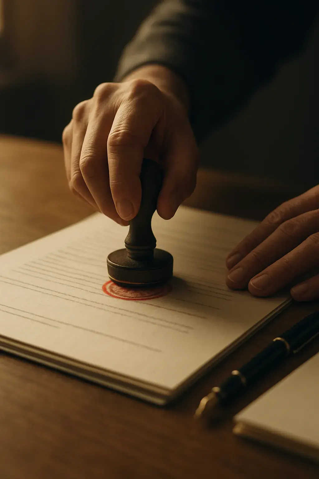 A translator at work at a desk in easytotranslate’s Frankfurt office, reviewing a printed document.