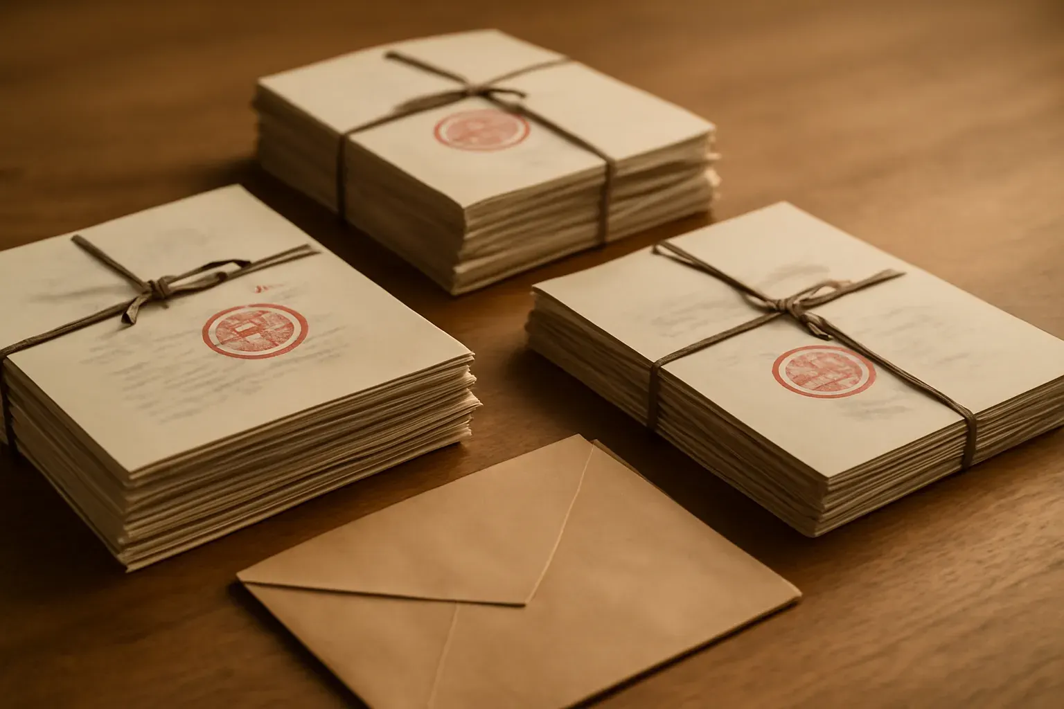 An editorial composition referencing an order counter, ruled lines and a stamp motif.